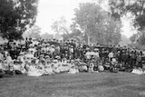 The Kameruka community gathered for a visit by Sir Robert Lucas-Tooth in 1908