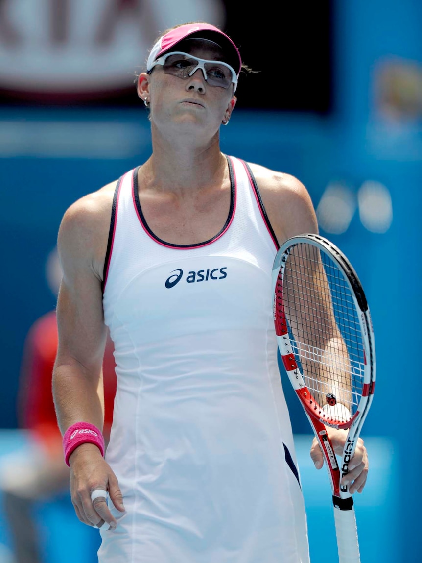 Samantha Stosur reacts to losing a point