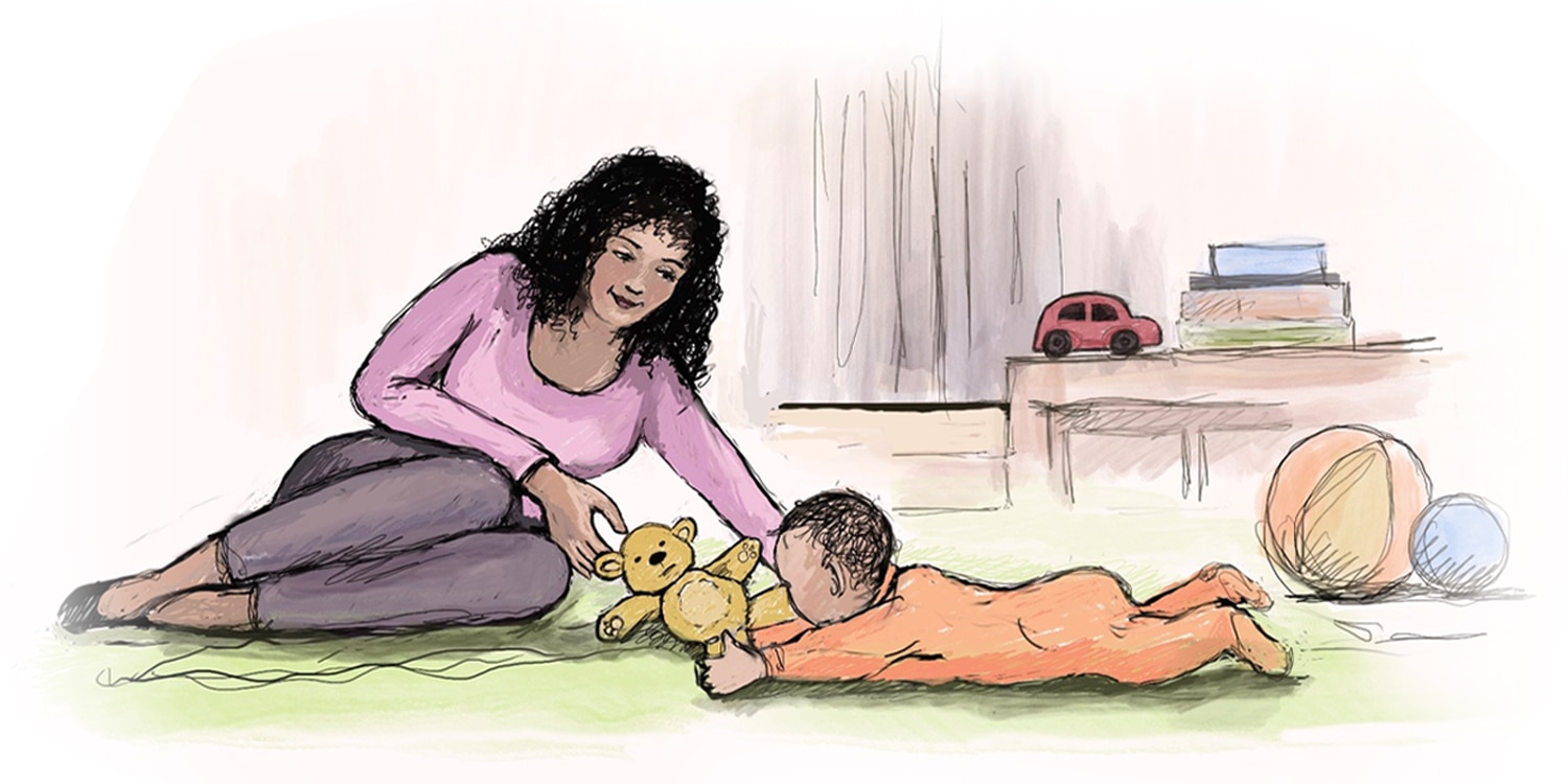 Illustration of mum and baby having tummy time