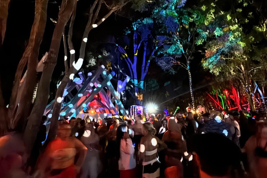A night time image of dancers at a music festival