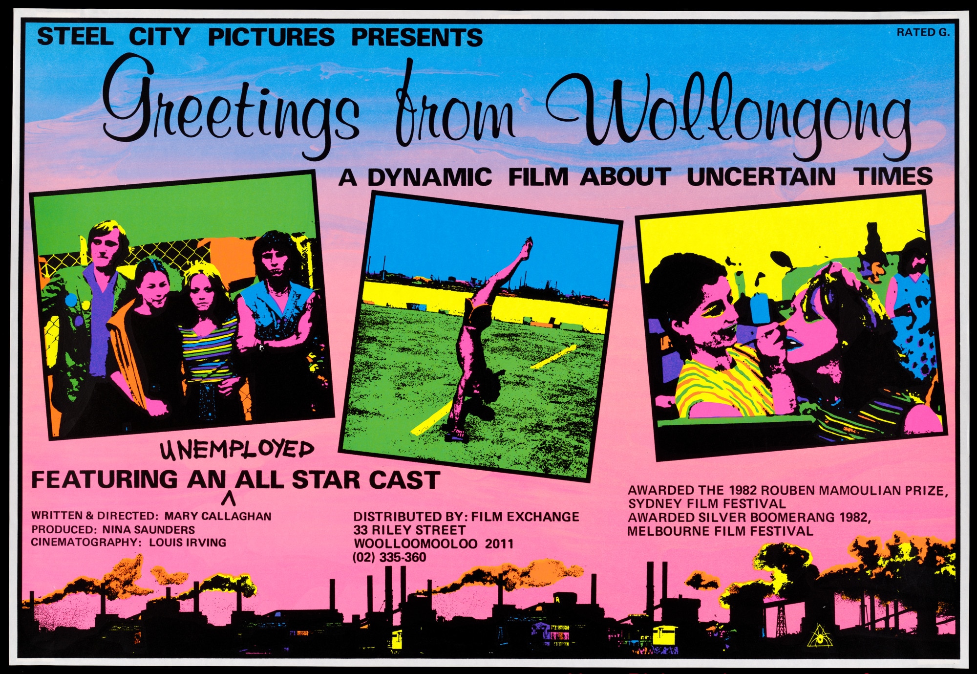 A fluoro poster promoting a film called Greetings from Wollongong