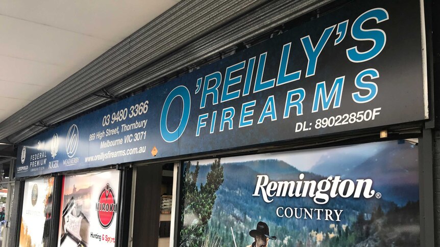 O'Reilly's Firearms sign at Thornbury Victoria.