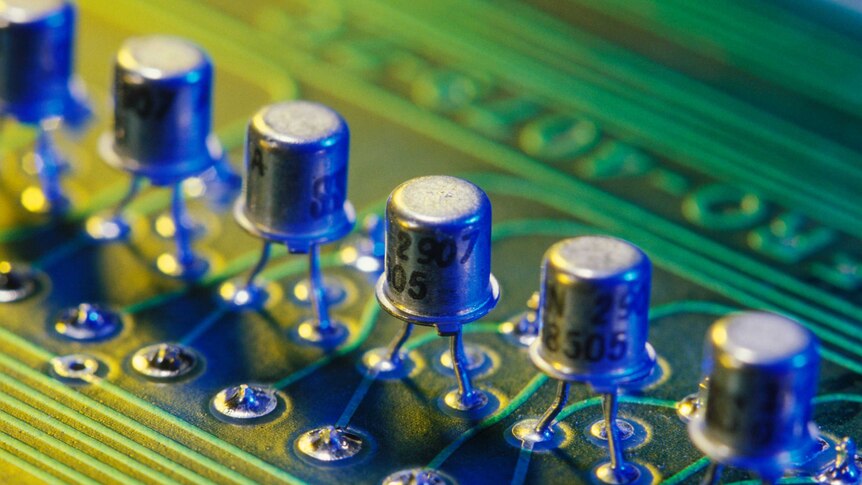 Transistors on a circuit board.