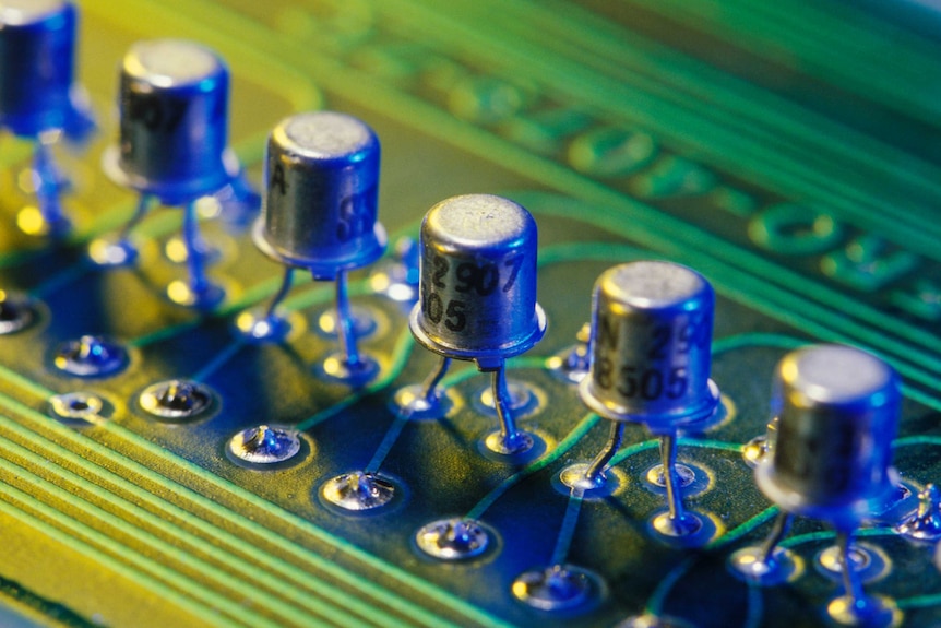 Transistors on a circuit board.