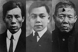 A composite photo of three black-and-white photos of Chinese men. 