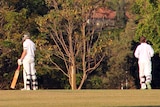 Batsman and wicketkeeper on the field during a grade cricket match.