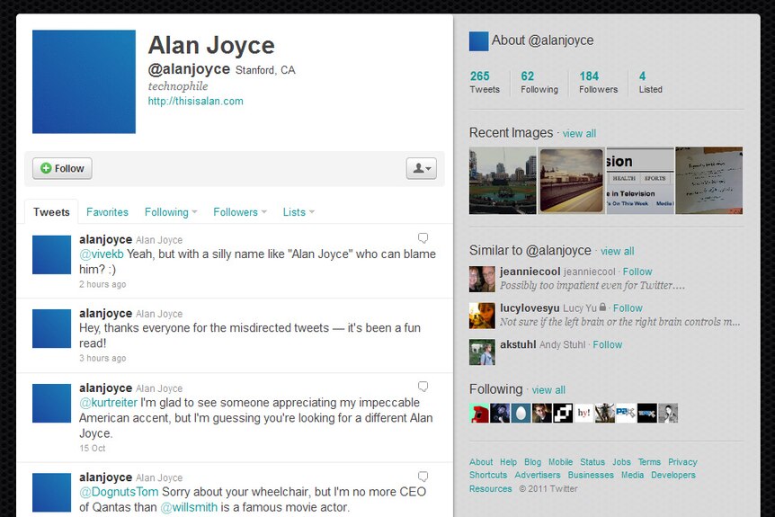US student Alan Joyce's Twitter account
