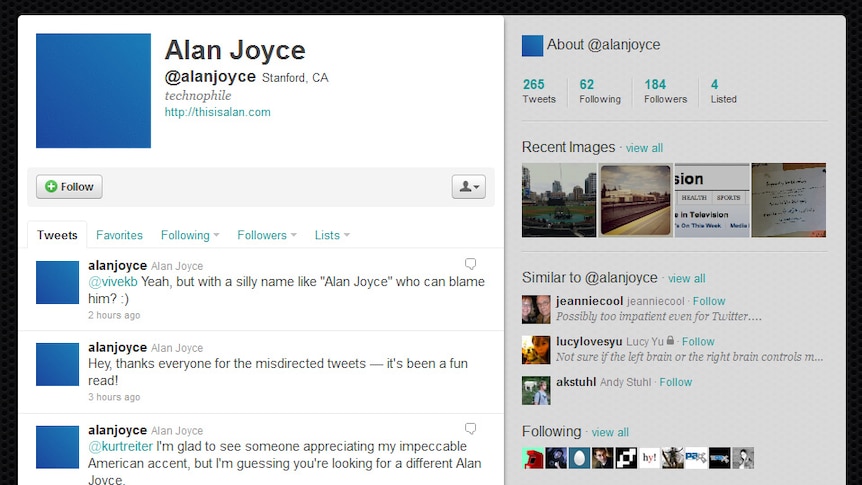 US student Alan Joyce's Twitter account