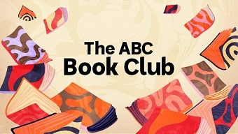 The colourful logo for the ABC Book Club, featuring flying books around text.
