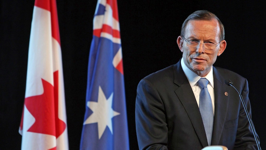 Prime Minister Tony Abbott speaks at the the Canadian War Museum in Ottawa.