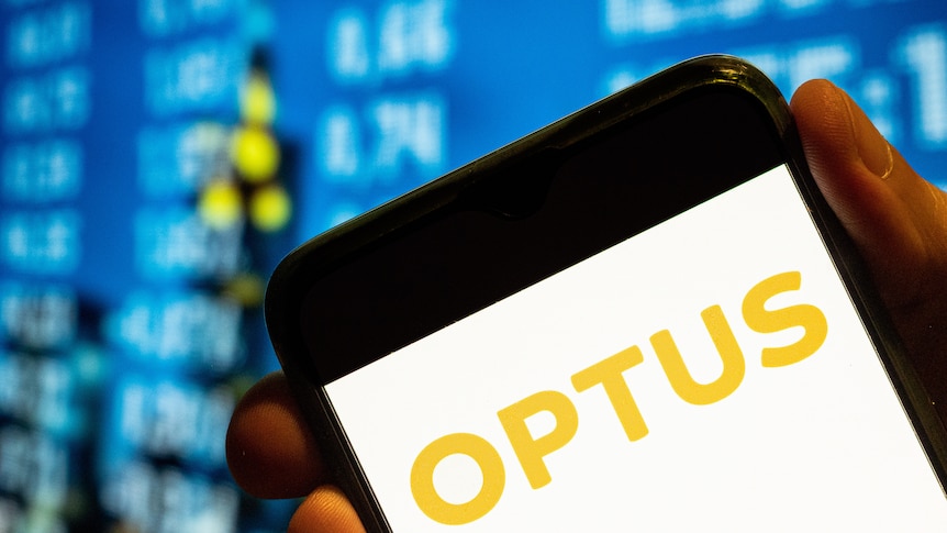 Optus logo is displayed on a smartphone screen.