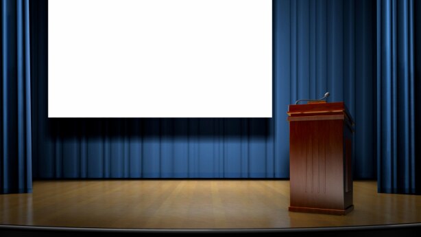 Empty lectern on stage, file photo.