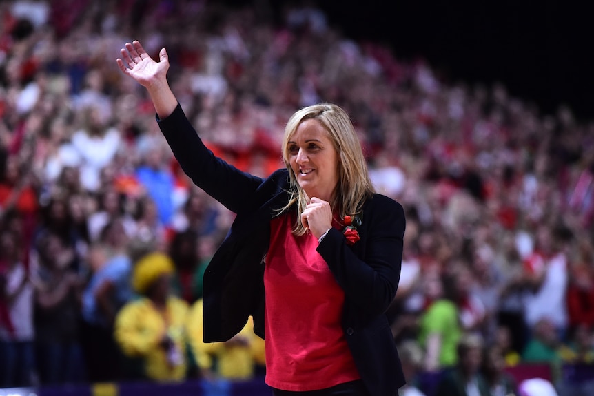 Tracey Neville waves to the English crowd