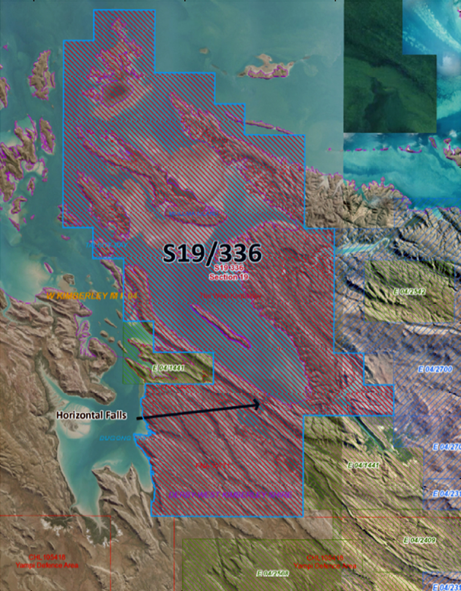 A map showing mining exemptions around the Horizontal Falls.