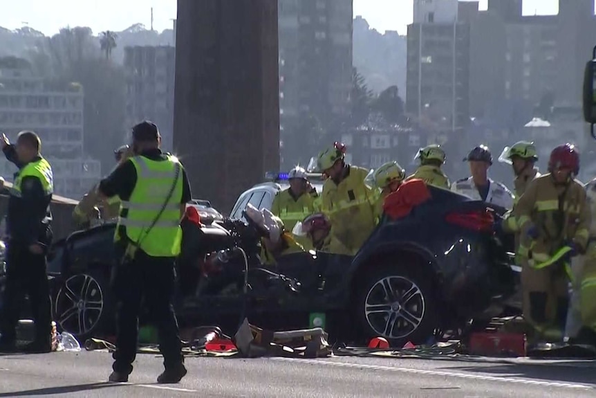 Black car and crew from the ground