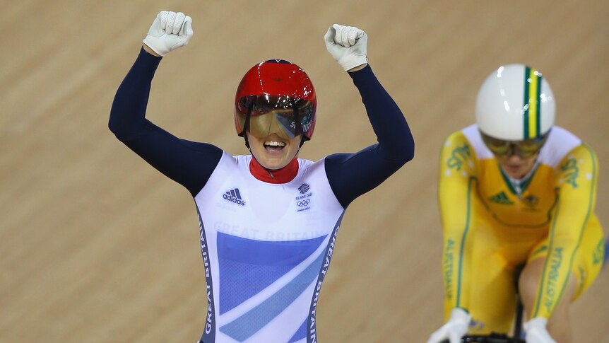 Pain of defeat ... Victoria Pendleton celebrates in front of a gutted Anna Meares.