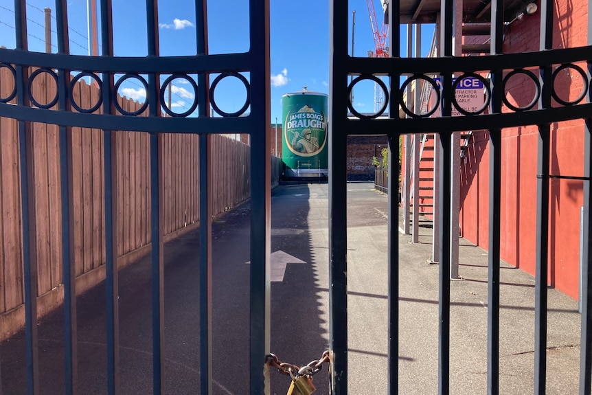 Locked gates outside James Boag Brewery in Launceston