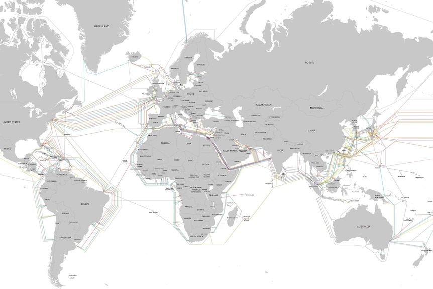 Underwater (submarine) internet cables around the world.