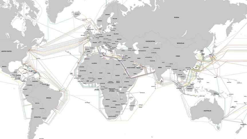 Underwater (submarine) internet cables around the world.