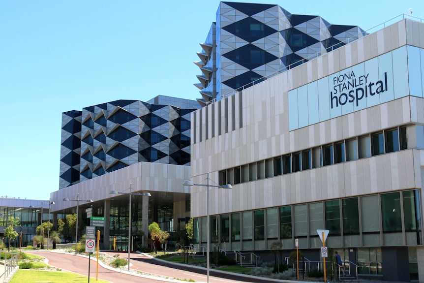 A wide exterior shot of Fiona Stanley Hospital in Perth.