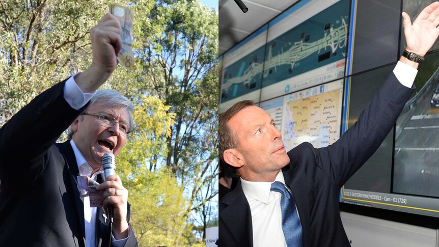 Prime Minister Kevin Rudd and Opposition Leader Tony Abbott on the campaign trail