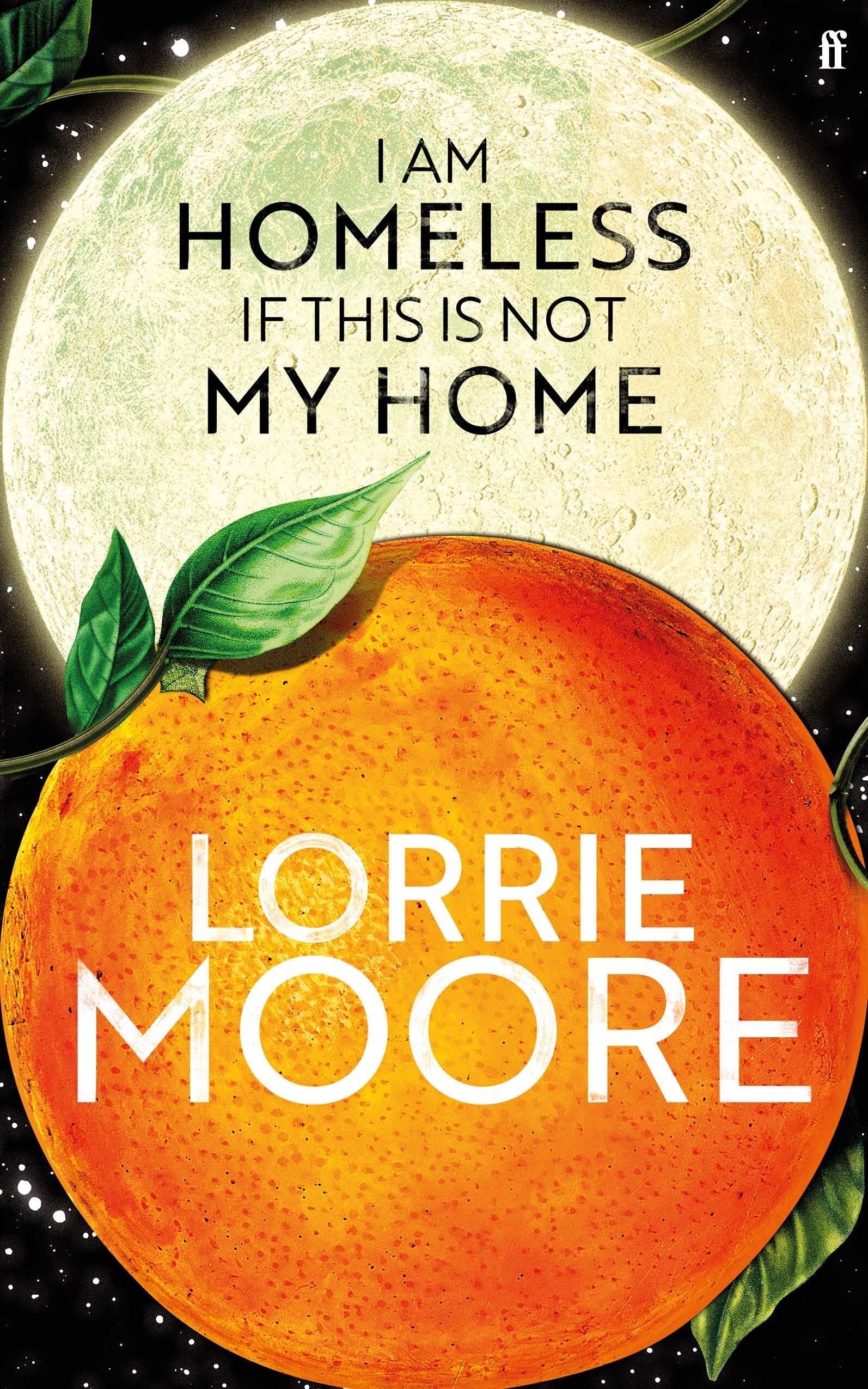 A book cover showing an orange with a green leaf at the top in front of a full moon