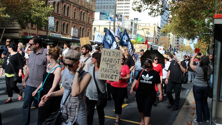 Protesters take part in the March in May event in Adelaide.