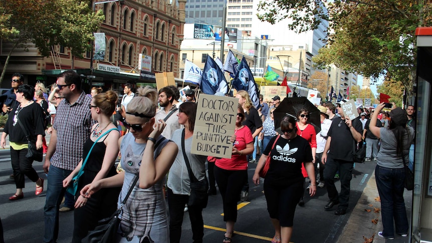 Protesters take part in the March in May event in Adelaide.