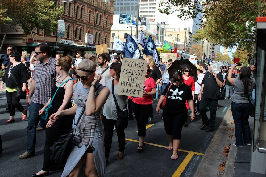 Protesters take part in the March in May even in Adelaide on May 18.