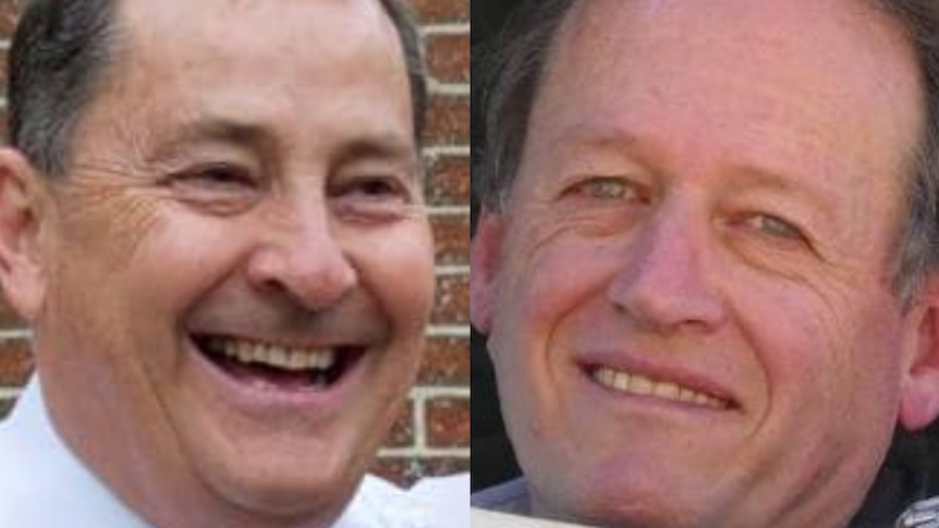 A composite image of two men smiling.