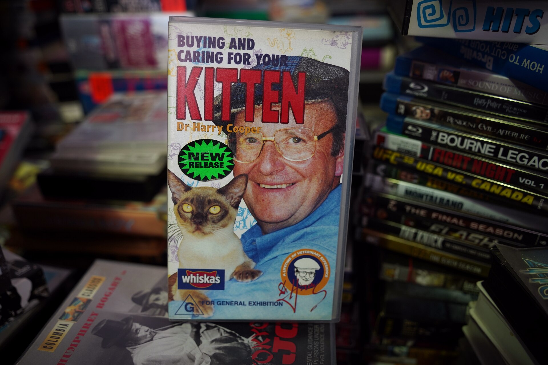 A close up of a video tape by Dr Harry Cooper 'Buying and Caring for your Kitten'