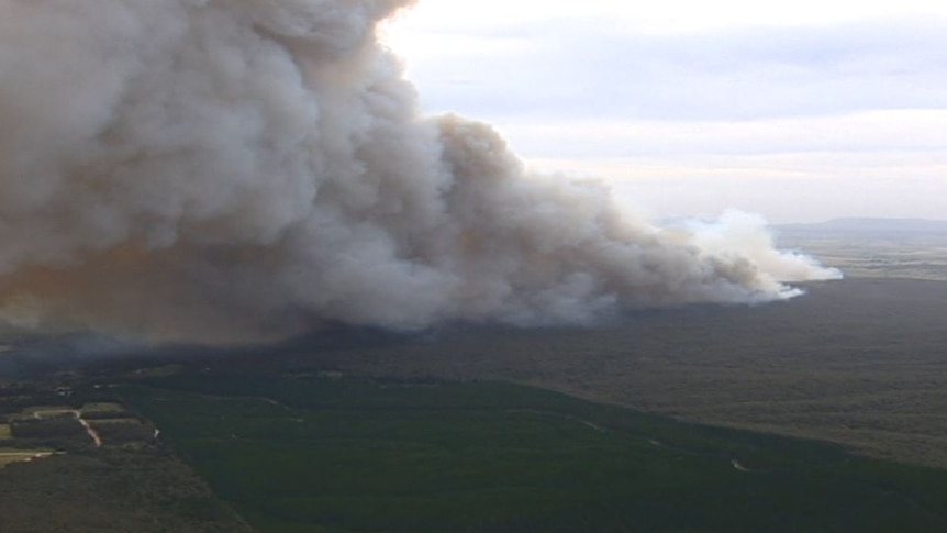 Smoke emanates from a bushfire burning out of control at Linton, near Ballarat, in 1998.