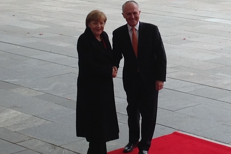 Malcolm Turnbull arrives in Berlin with Angela Merkel