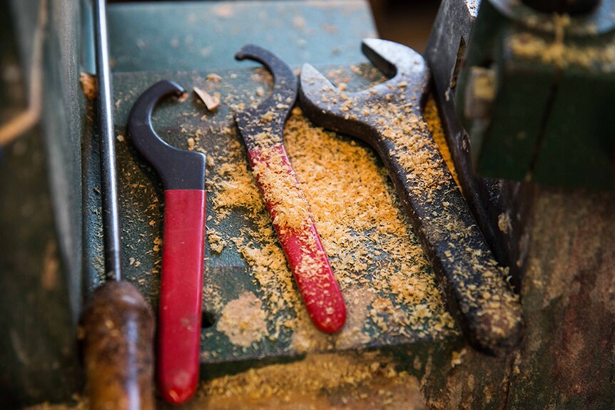 Woodworking tools at a Tasmanian workshop.