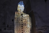 Virtual projection of ancient statue into rock cave