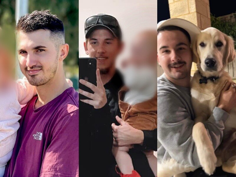 A composite image of three men smiling