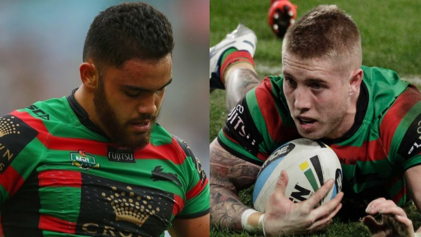 Composite of Rabbitohs players Dylan Walker and Aaron Gray