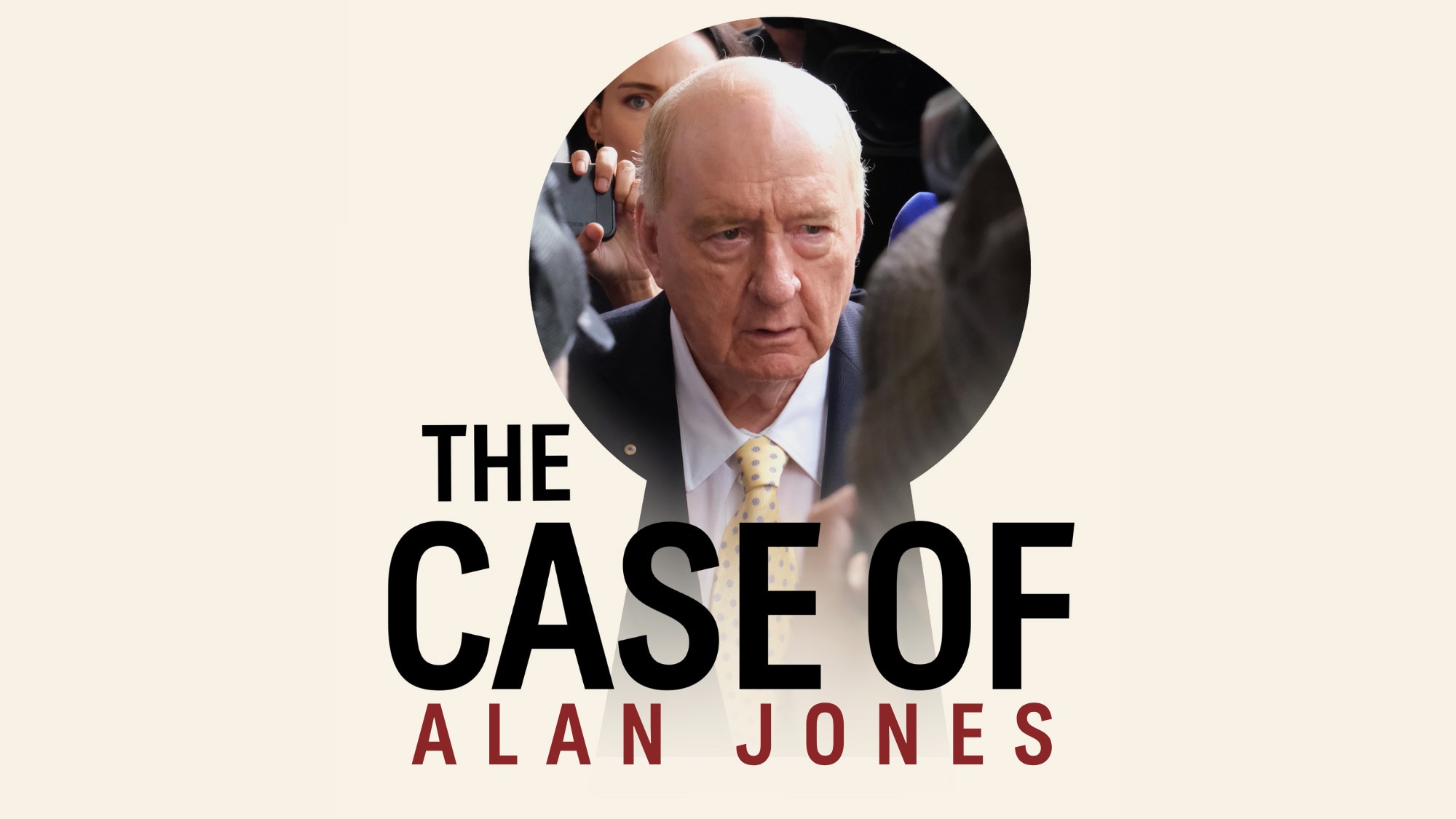 A circular image of Alan Jones on a pale cream background with the title The Case of Alan Jones