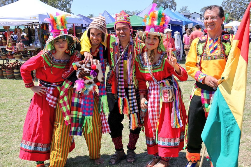 Bolivian immigrants in traditional dress.