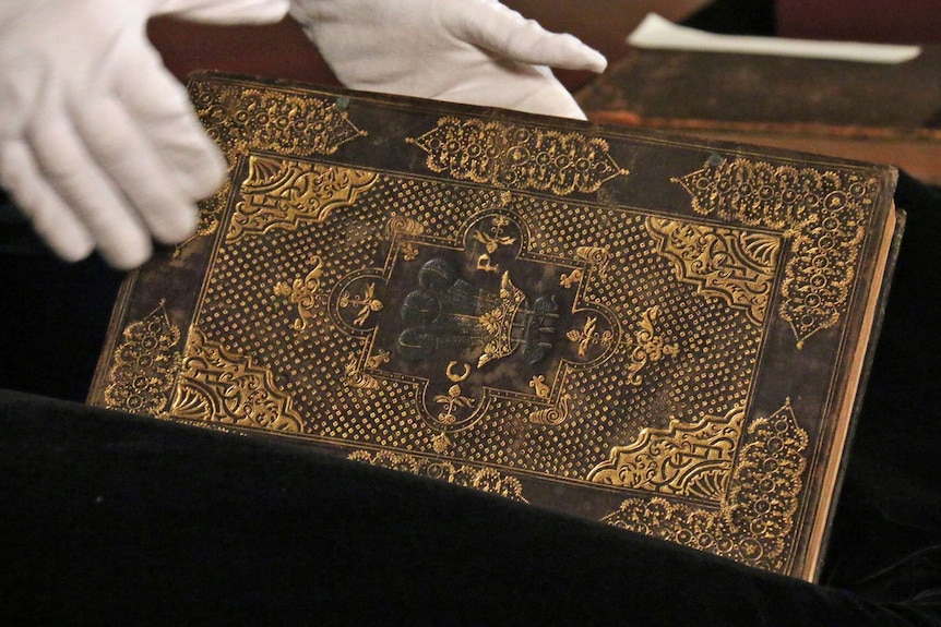 The bound copy of King James I's writings, given to his son, who became King Charles.