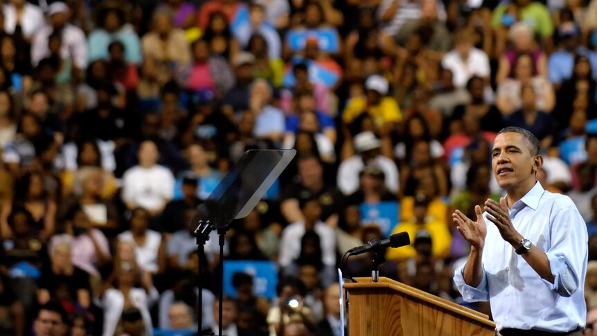 Obama speaks at a campaign rally in Virginia