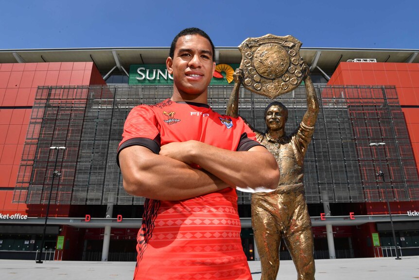 Will Hopoate poses in Tonga colours