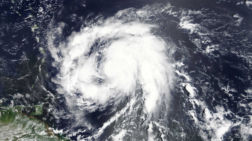 Hurricane Maria is shown in the Atlantic Ocean about 135 kilometres east of Martinique.