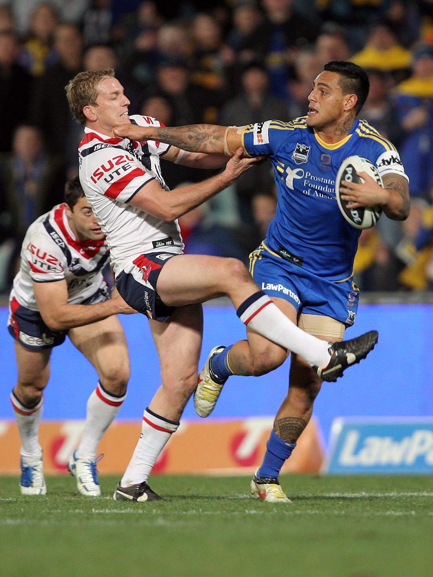 Reni Maitua (R) has been cleared of wrongdoing after being knocked out by Eels team-mate Shaun Anderson.