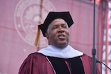 Billionaire investor Robert Smith speaks at the Morehouse College commencement ceremony.