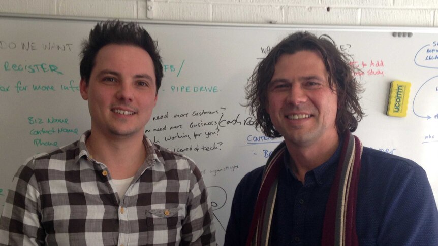 Paul Trappitt and Todd Sainsbury (r) are developing a platform to help small businesses engage with social media.