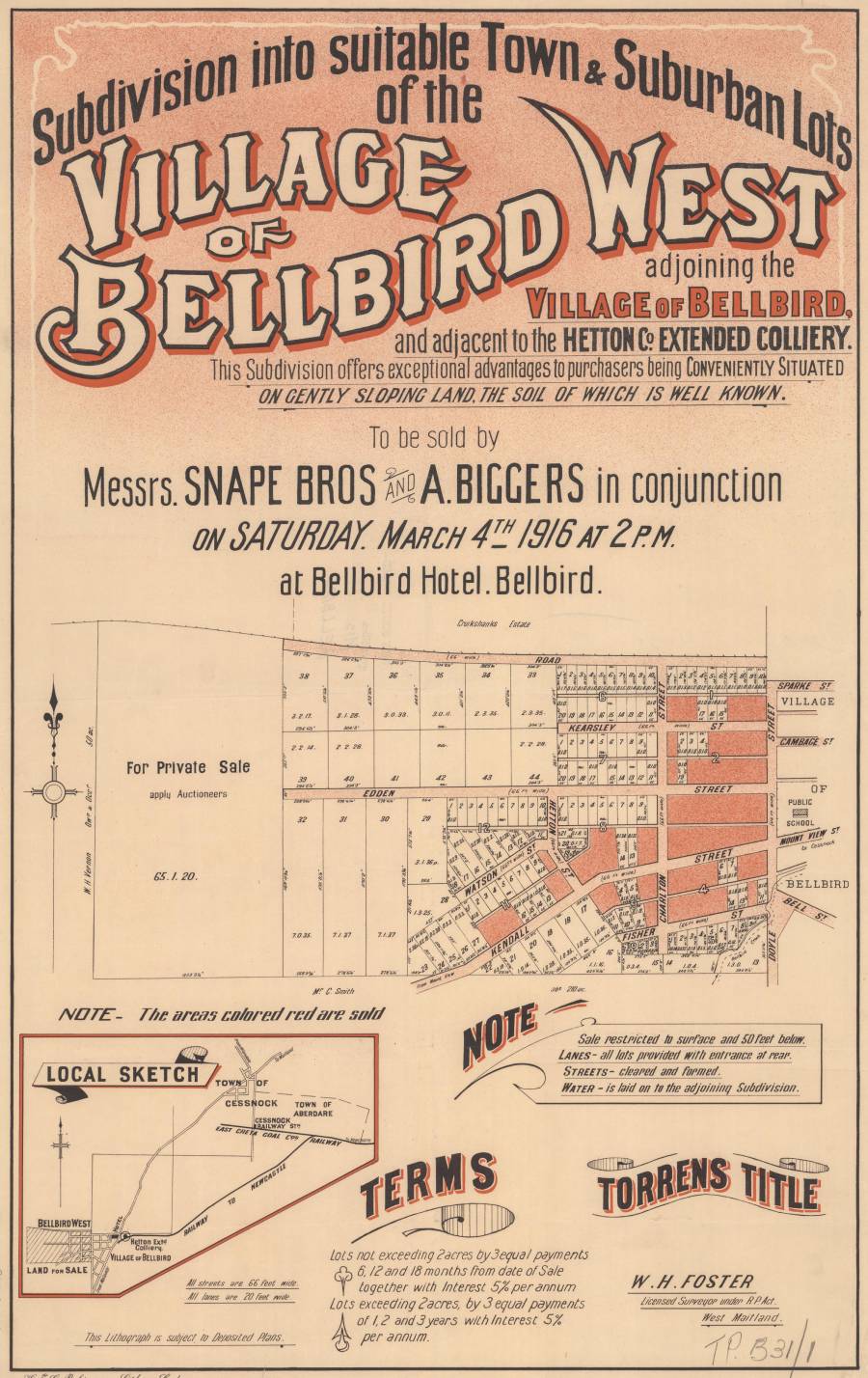 A subdivision plan of Bellbird West from 1916