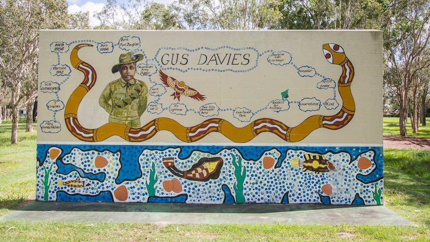 A wall at a park is painted in dedication to Aboriginal soldier Gus Davies.