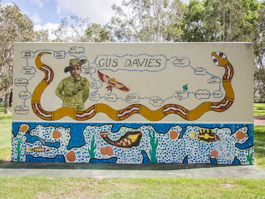 A wall at a park is painted in dedication to Aboriginal soldier Gus Davies.