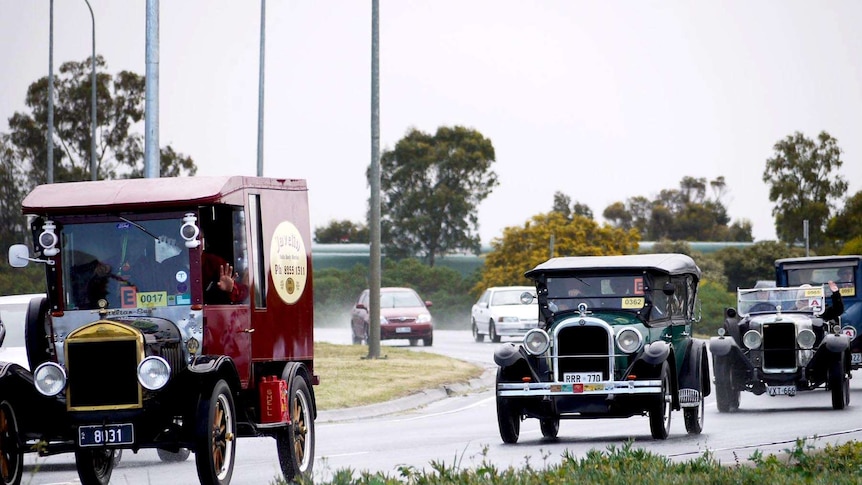 Classic cars take part in the Bay to Birdwood.